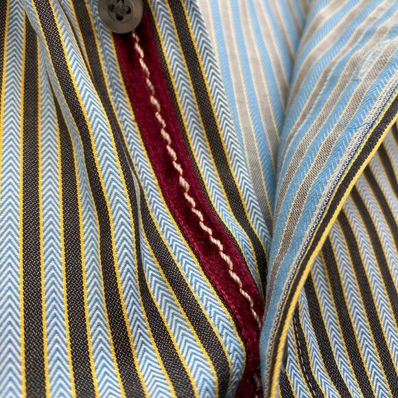 Robert Graham Button Up Shirt Men Medium Striped Blue Gray Velvet Trim Flip Cuff - Picture 5 of 16